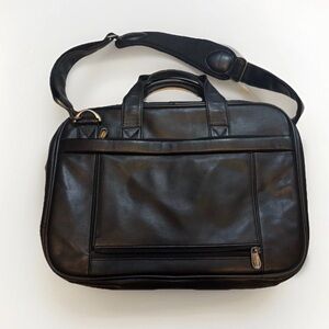 Briggs & Riley @work LB106-4 Black Leather Slim Briefcase Expandable Laptop Bag